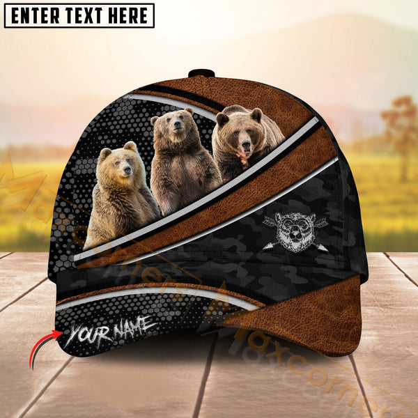 Maxcorners Trio Hunting Leather & Camo Pattern Personalized Name 3D Cap (Deer/Moose/Bear/Boar)