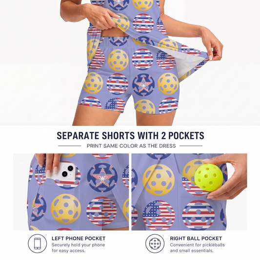 Maxcorners Pickleball Sleeveless Zipper Sports Dress Set American Flag Pattern