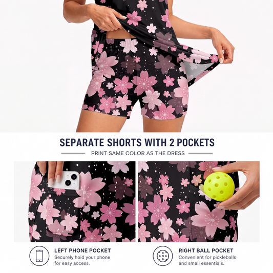 Maxcorners Pickleball Sleeveless Zipper Sports Dress Set Pink Cherry Blossom Pattern