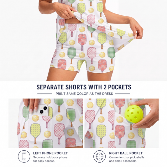 Maxcorners Pickleball Sleeveless Zipper Sports Dress Set Pastel Gingham Paddle Pattern