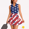 Maxcorners Pickleball Sleeveless Zipper Sports Dress Set American Flag Stars & Stripes Pattern