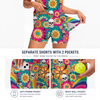 Maxcorners Pickleball Sleeveless Zipper Sports Dress Set Psychedelic Floral Skull Rainbow Print