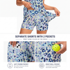 Maxcorners Pickleball Sleeveless Zipper Sports Dress Set Pastel Blue Leopard Print