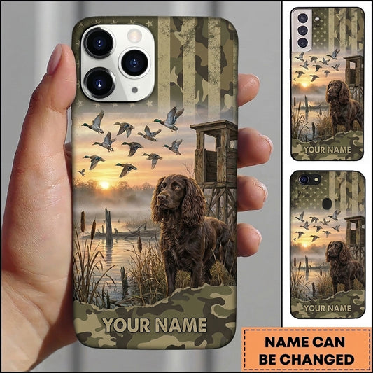 Maxcorners Camo Marshland Hunting Scene Duck Hunting Multiple Dog Breeds Personalized Name Phone Case