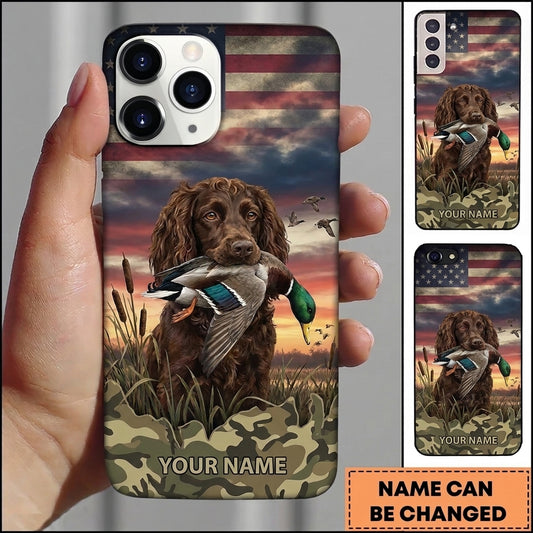 Maxcorners American Flag Duck Retriever Duck Hunting Multiple Dog Breeds Personalized Name Phone Case