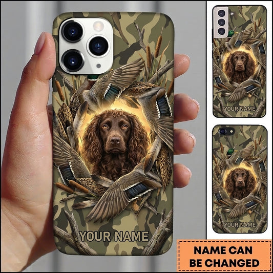 Maxcorners Golden Flying Mallard Emblem Duck Hunting Multiple Dog Breeds Personalized Name Phone Case
