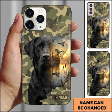 Maxcorners Woodland Camo Retriever Portrait Duck Hunting Multiple Dog Breeds Personalized Name Phone Case