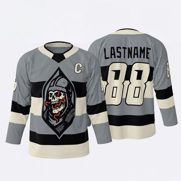 Maxcorners Grim Reaper Skull Dark Horror Personalized Name 3D Printed Round Neck Hockey Jersey