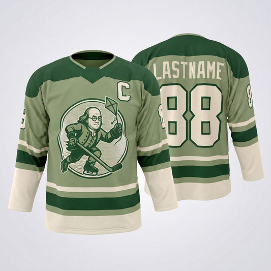 Maxcorners Skeleton Hockey Player Vintage Sport Personalized Name 3D Printed Round Neck Hockey Jersey