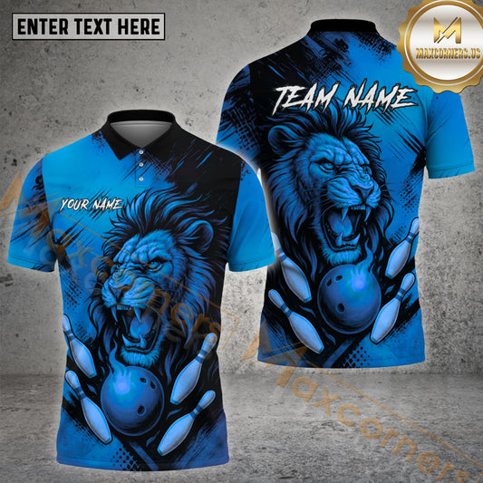 Maxcorners Fire Bowling & Pins Lion Pattern Multicolor Options Personalized Name, Team Name 3D Shirt (4 Colors)