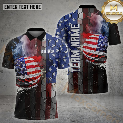 Maxcorners Golf Smoke Flag Of USA Pattern Customized Name, Team Name Shirts