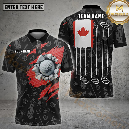 Maxcorners Flag Of Canada Golf  Pattern Customized Name, Team Name Shirts