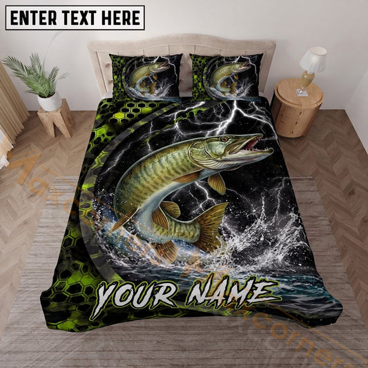 Maxcorners Fishing Lightning Honeycomb Personalized Name Unisex 3D Bedding Set