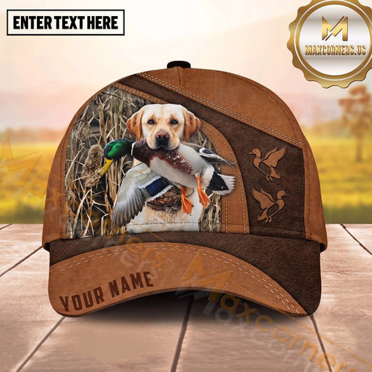 Maxcorners Waterfowl Hunting Dog Duck Retriever Vintage Leather Stitch Multiple Options Personalized Name Hunting Cap