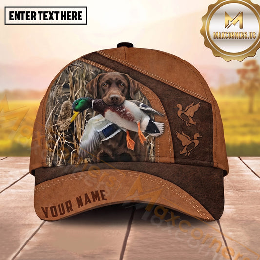 Maxcorners Waterfowl Hunting Dog Duck Retriever Vintage Leather Stitch Multiple Options Personalized Name Hunting Cap