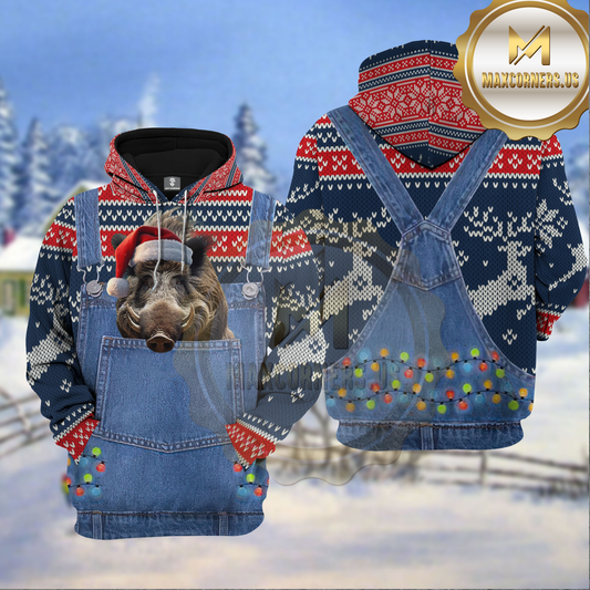 Maxcorners Boar Hunting Christmas Denim Pattern Deer Hunting Shirt 3D All Over Printed Clothes