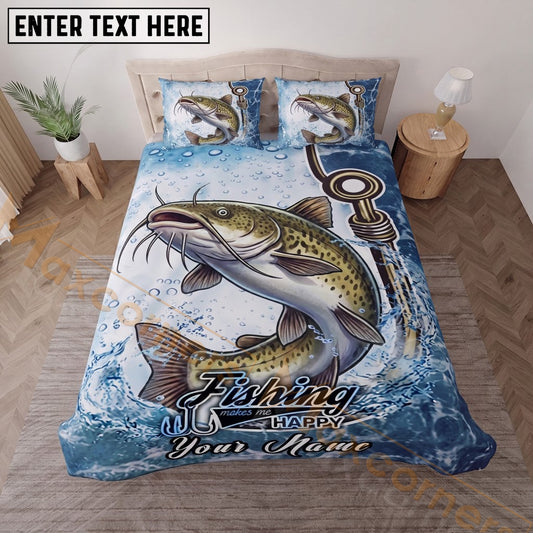 Maxcorners Fishing Icy Water Splash Personalized Name Unisex 3D Bedding Set