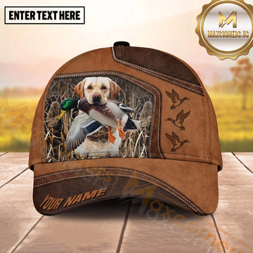 Maxcorners Duck Hunting Dog Mallard Retriever Rustic Leather Multiple Options Personalized Name Hunting Cap