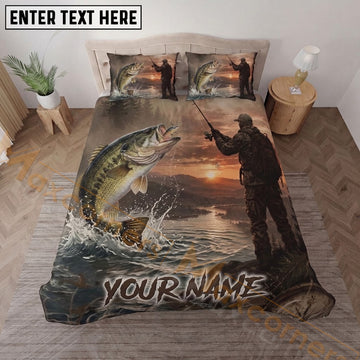 Maxcorners Fishing Sunset Angler Personalized Name Unisex 3D Bedding Set
