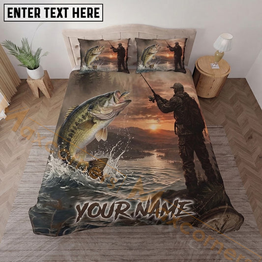 Maxcorners Fishing Sunset Angler Personalized Name Unisex 3D Bedding Set