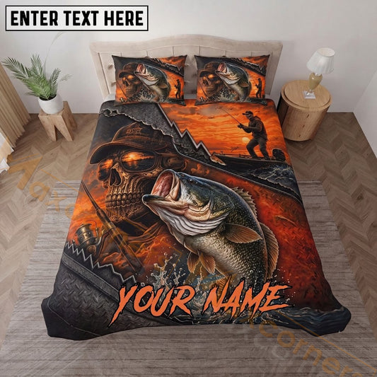 Maxcorners Fishing Skull Sunset Personalized Name Unisex 3D Bedding Set