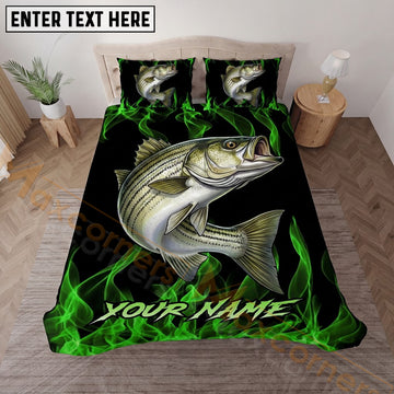 Maxcorners Fishing Green Flame Personalized Name Unisex 3D Bedding Set
