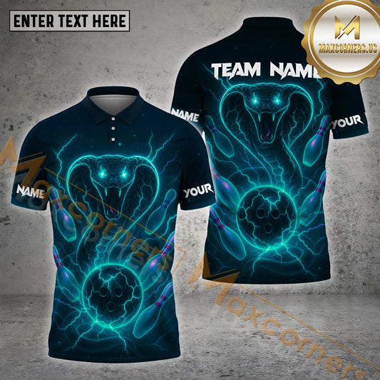 Maxcorners Bowling Cobra Lightning Multicolor Options Personalized Name, Team Name 3D Shirt (4 Colors)