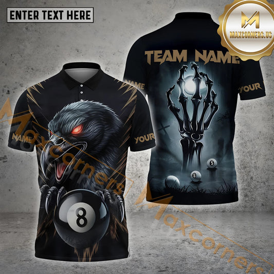 Maxcorners Billiards Raven Skull Hand Multicolor Options Personalized Name, Team Name 3D Shirt (4 Colors)