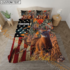 Maxcorners Deer  Hunting Bedding USA Flag Camo Bedding Set 3D Print Custom Name (4 Colors)