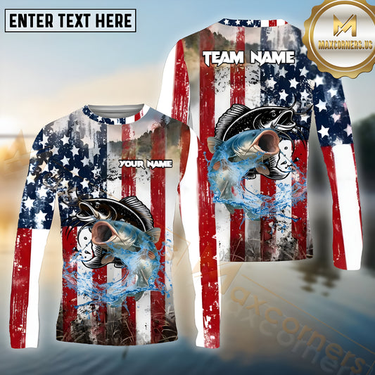 Maxcorners Catfish Fishing Freedom Strike Pattern Sport Jersey Personalized Name, Team Name Long Sleeve Shirt