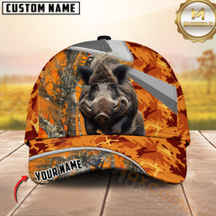 Maxcorners Hunting Orange Camo Style 3D Personalized Name 3D Cap (Deer/Moose/Boar/Bear)