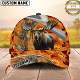 Maxcorners Hunting Orange Camo Style 3D Personalized Name 3D Cap (Deer/Moose/Boar/Bear)