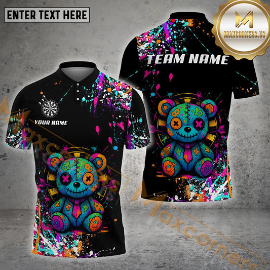 Maxcorners Darts Colorful Patchwork Bear Multicolor Options Personalized Name, Team Name 3D Shirt (4 Colors)