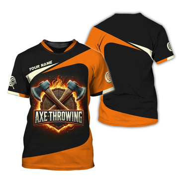 Maxcorners Custom Axe Throwing T-Shirt – Bold Fire & Crossed Axes, Gift for Axe Throwing Players MT2009