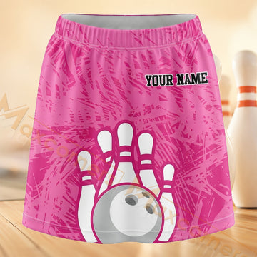 Maxcorners Bowling Pink Pin Icon Personalized 3D Skort, Skirts With Shorts