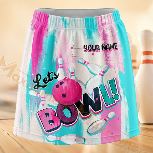 Maxcorners Bowling Let's Bowl Comic Personalized 3D Skort, Skirts With Shorts