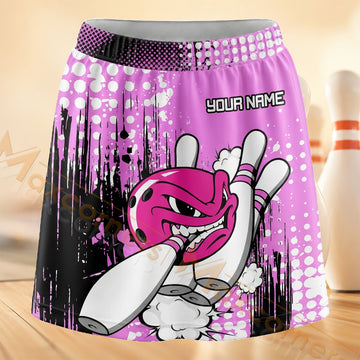 Maxcorners Bowling Pink Cartoon Pin Personalized 3D Skort, Skirts With Shorts