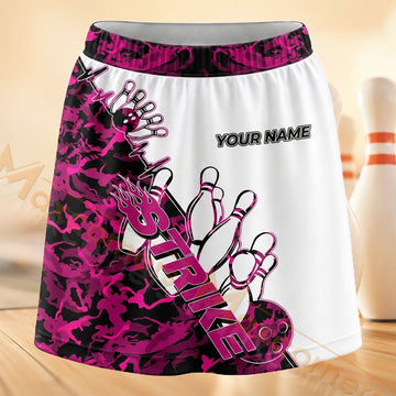 Maxcorners Bowling Pink Camo Strike Personalized 3D Skort, Skirts With Shorts