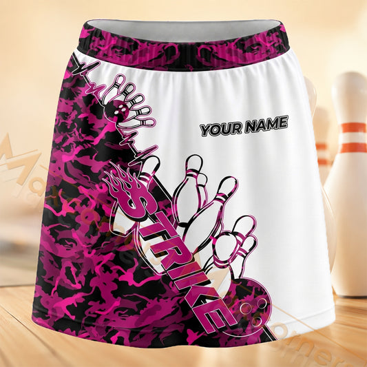 Maxcorners Bowling Pink Camo Strike Personalized 3D Skort, Skirts With Shorts