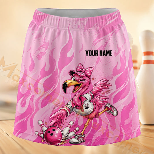 Maxcorners Bowling Pink Flamingo Flame Personalized 3D Skort, Skirts With Shorts