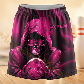 Maxcorners Bowling Pink Hooded Reaper Personalized 3D Skort, Skirts With Shorts