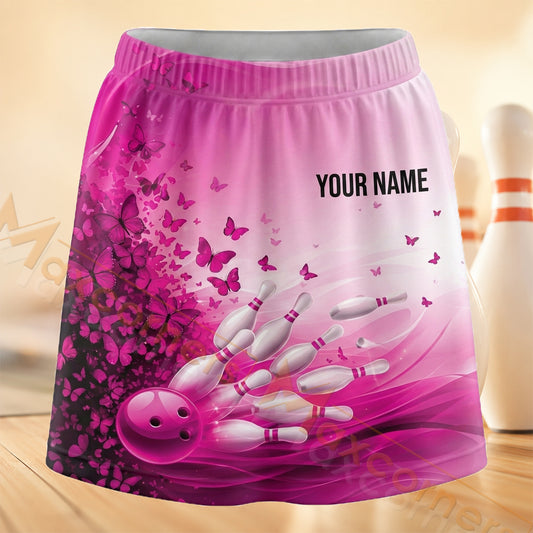 Maxcorners Bowling Blush Butterfly Splash Personalized 3D Skort, Skirts With Shorts