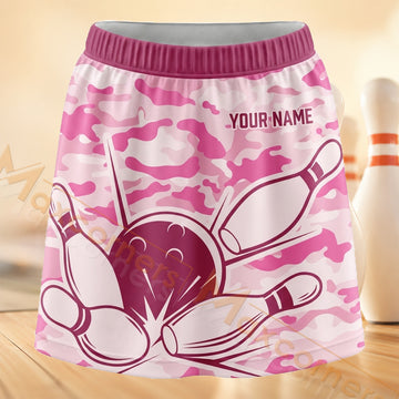 Maxcorners Bowling Pink Line Art Pattern Personalized 3D Skort, Skirts With Shorts