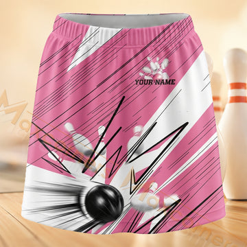 Maxcorners Bowling Pink Action Burst Personalized 3D Skort, Skirts With Shorts