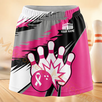Maxcorners Bowling Pink Handprint Personalized 3D Skort, Skirts With Shorts