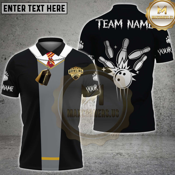 Maxcorners Bowling Classic Strike Shield Design Multi Options Personalized Name, Team Name 3D Shirt
