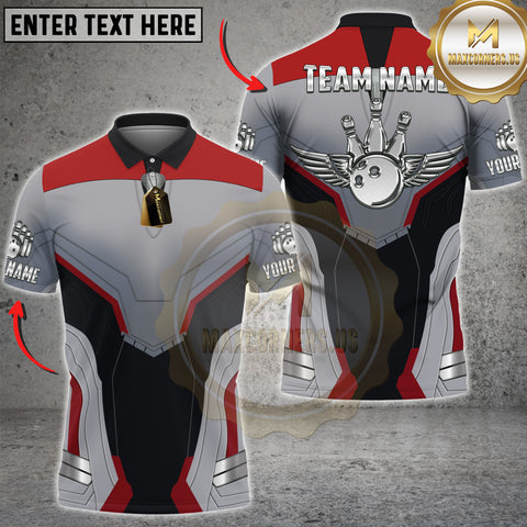 Maxcorners Bowling Armor Suit Red Grey Winged Ball Design Multicolor Options Personalized Name, Team Name Unisex 3D Shirt