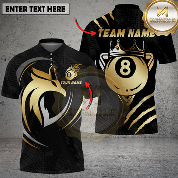 Maxcorners Billiard Royal Gold Eagle Crown Black Pattern Multioptions Personalized Name, Team Name Unisex 3D Shirt
