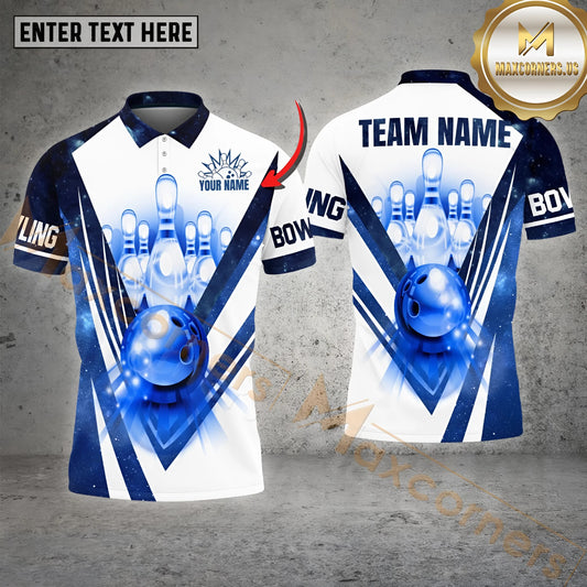 Maxcorners Bowling Galaxy Pattern Multicolor Option Customized Name, Team Name 3D Polo Shirt (5 Colors)