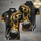 Maxcorners Bowling & Pins Flame Premium Pattern Multicolor Option Customized Name, Team Name 3D Polo Shirt (4 Colors)